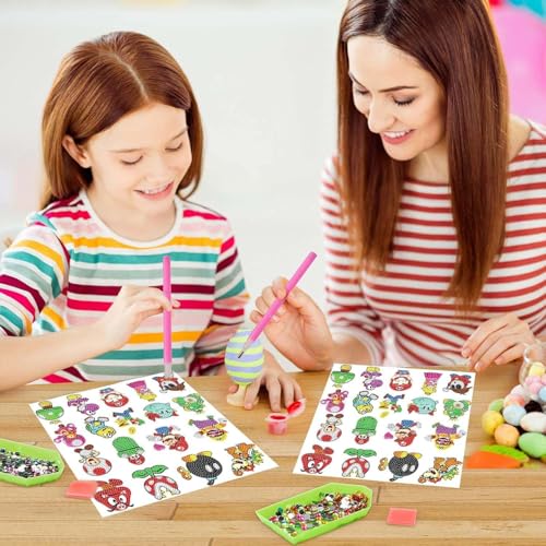 PICNICFUN 5D Diamond Painting Stickers for Kids - 24 Cute Cartoon & Animal Mosaic Craft Kits with Tools