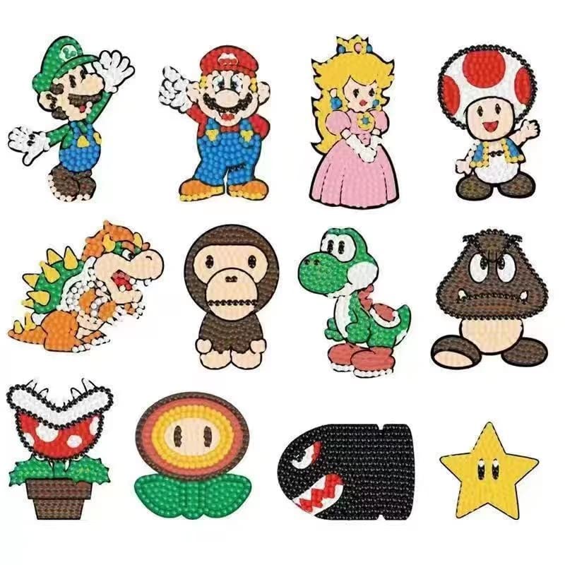 PICNICFUN 5D Diamond Painting Stickers for Kids - 24 Cute Cartoon & Animal Mosaic Craft Kits with Tools