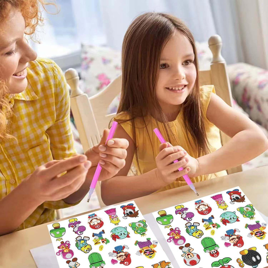 PICNICFUN 5D Diamond Painting Stickers for Kids - 24 Cute Cartoon & Animal Mosaic Craft Kits with Tools