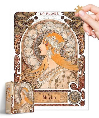 PieceRelax 1200-Piece Plastic Jigsaw Puzzle – Alphonse Mucha Zodiac, Compact Size 23.2 x 17.6 Inches, No Puzzle Mat Needed, Free Missing Piece Replacement
