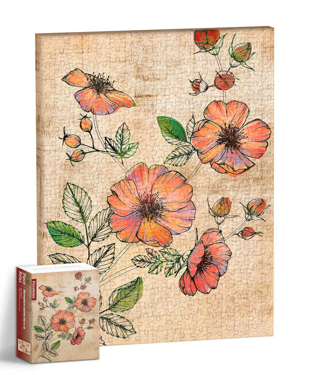 PieceRelax Retro Wild Rose Canvas Wall Art Puzzle - 366 Plastic Pieces for Adults - Unique Home Décor Gift [HN1301]