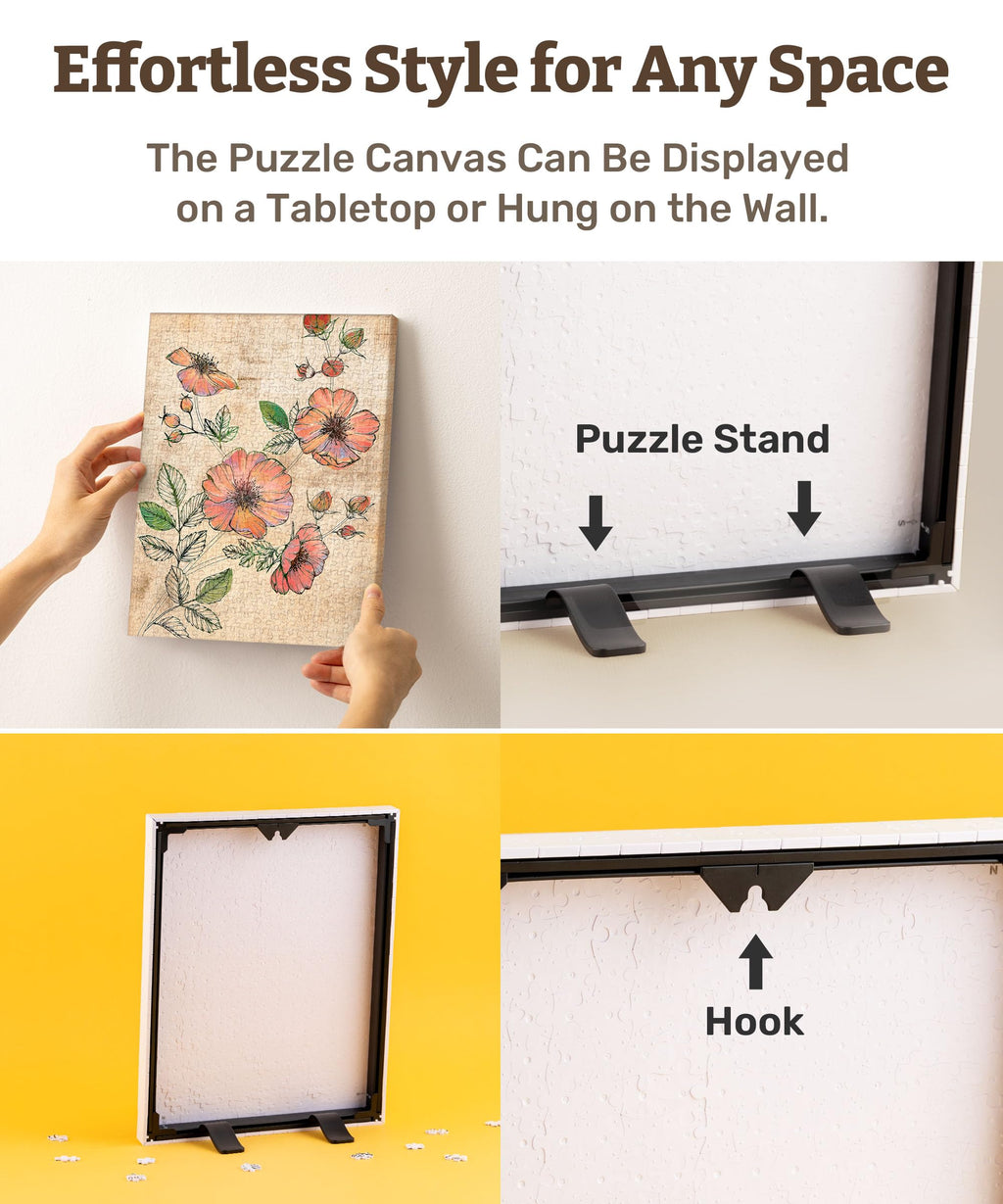 PieceRelax Retro Wild Rose Canvas Wall Art Puzzle - 366 Plastic Pieces for Adults - Unique Home Décor Gift [HN1301]