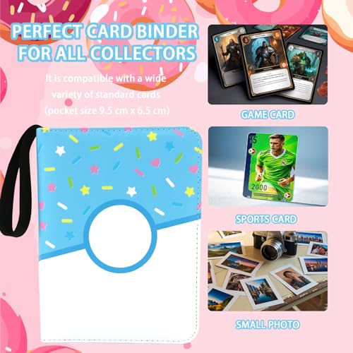 Piefectpie 400-Pocket Card Binder – Blue Donut 4-Slot Trading Card Album with Zipper Closure