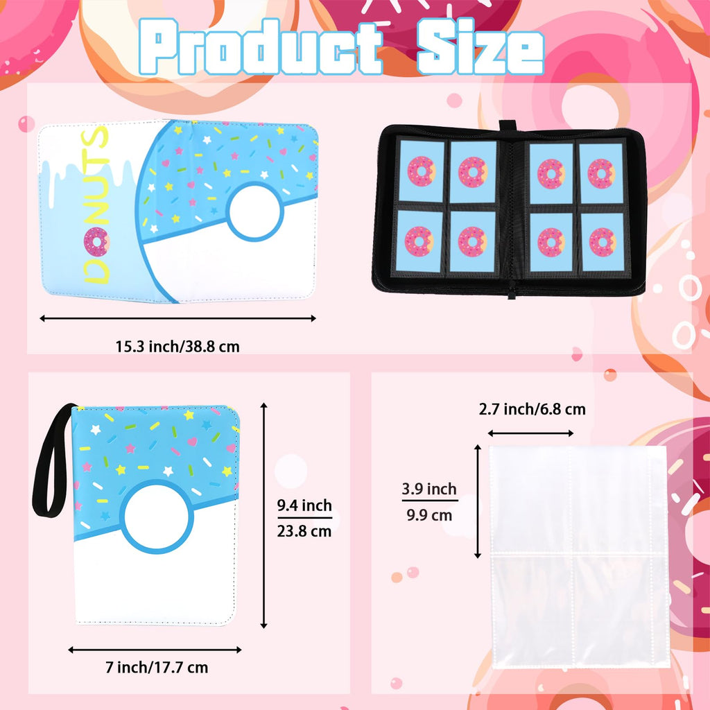 Piefectpie 400-Pocket Card Binder – Blue Donut 4-Slot Trading Card Album with Zipper Closure