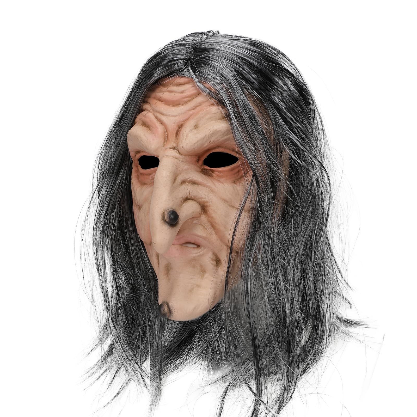 Pigmiss Creepy Old Lady Witch Mask – Realistic Latex Halloween Costume Prop