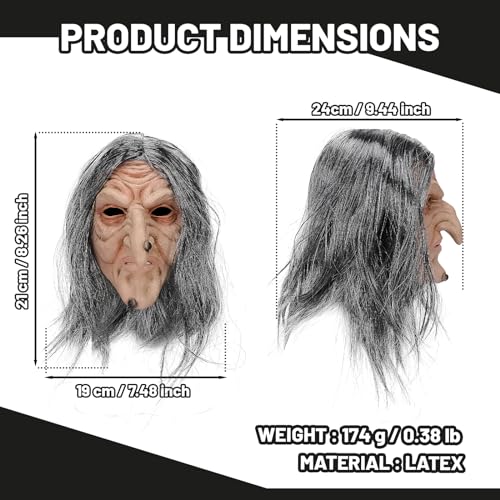Pigmiss Creepy Old Lady Witch Mask – Realistic Latex Halloween Costume Prop