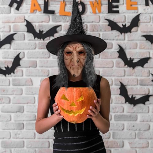 Pigmiss Creepy Old Lady Witch Mask – Realistic Latex Halloween Costume Prop