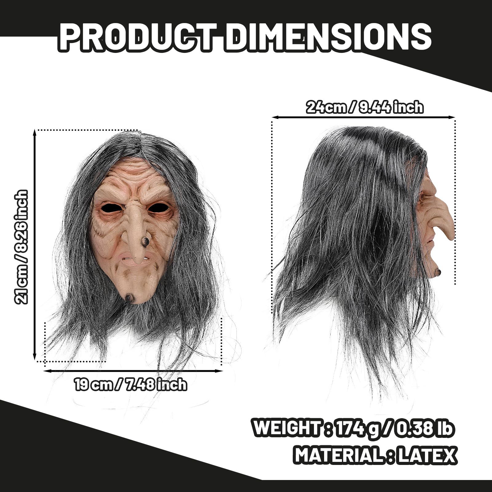 Pigmiss Creepy Old Lady Witch Mask – Realistic Latex Halloween Costume Prop
