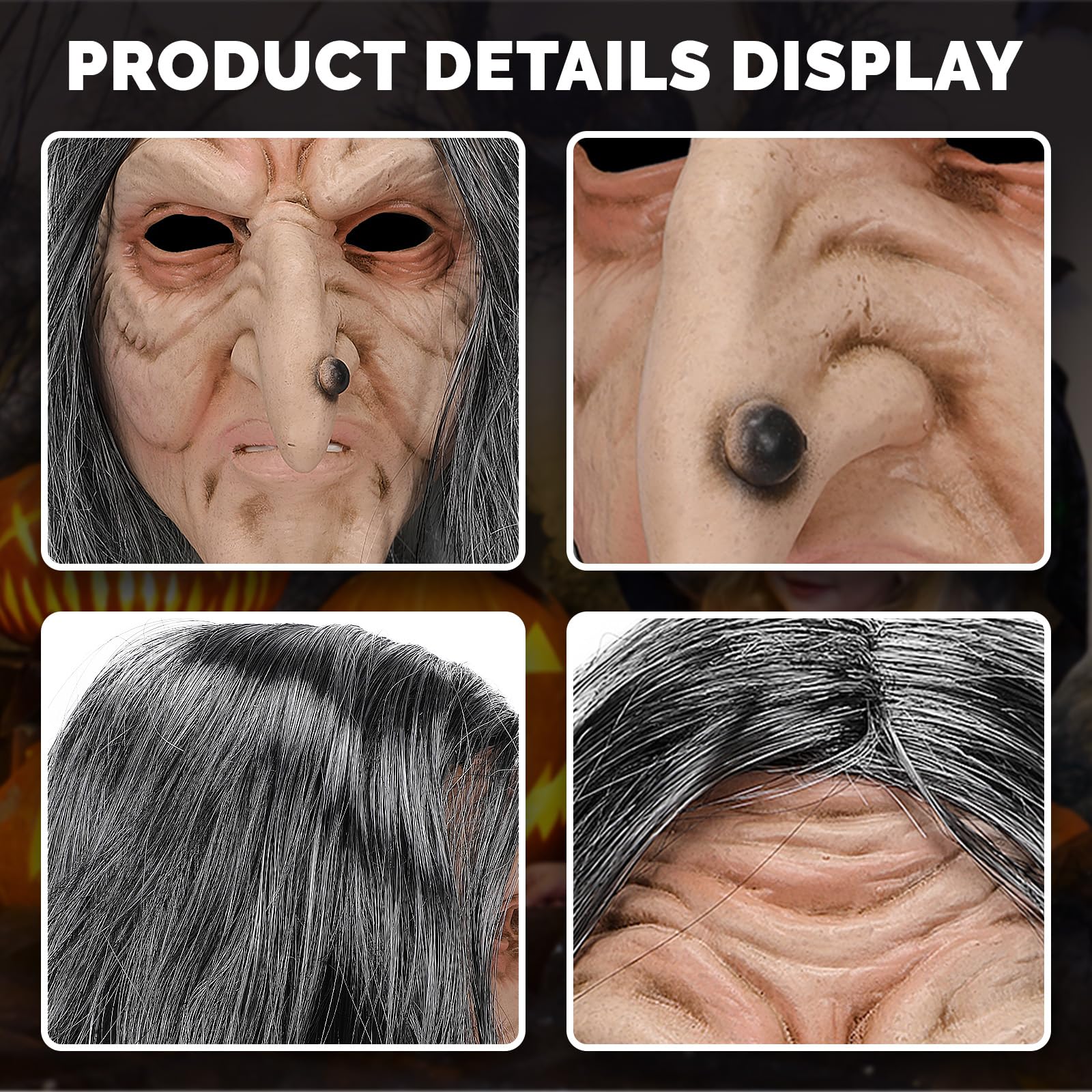 Pigmiss Creepy Old Lady Witch Mask – Realistic Latex Halloween Costume Prop