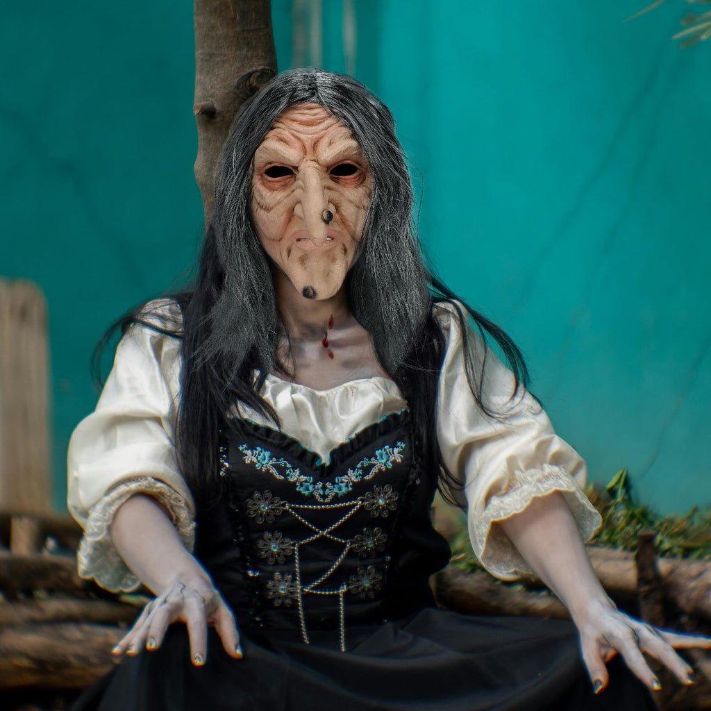 Pigmiss Creepy Old Lady Witch Mask – Realistic Latex Halloween Costume Prop