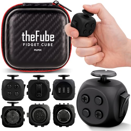 PILPOC theFube Fidget Cube – 6-Sided Stress Relief Toy with Silent & Audible Modes, Midnight