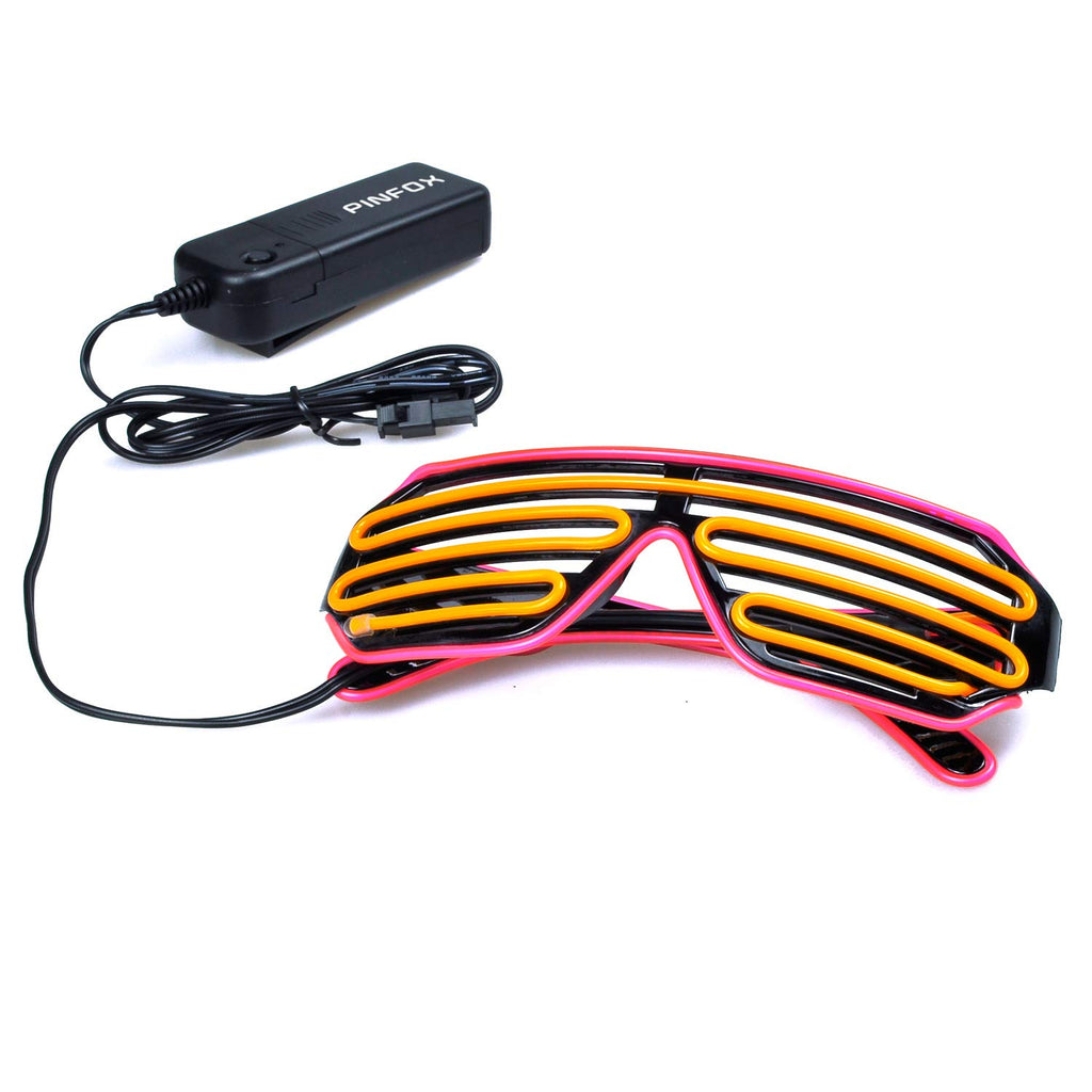 PINFOX Light Up Shutter Neon Glasses – Pink & Yellow EL Wire LED Sunglasses for Rave, 80s, EDM