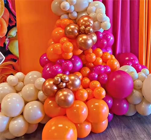 Pink and Orange Balloon Arch Kit – 122 Pcs with Gold, Glue Dots & String for Summer Tropical Party