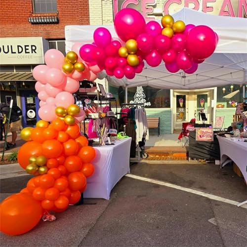 Pink and Orange Balloon Arch Kit – 122 Pcs with Gold, Glue Dots & String for Summer Tropical Party