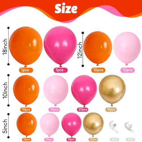 Pink and Orange Balloon Arch Kit – 122 Pcs with Gold, Glue Dots & String for Summer Tropical Party