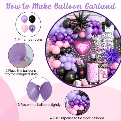 Pink and Purple Balloon Arch Garland Kit with Star Foil Balloons – 102-Piece Party Decor Set
