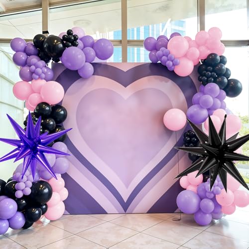 Pink and Purple Balloon Arch Garland Kit with Star Foil Balloons – 102-Piece Party Decor Set