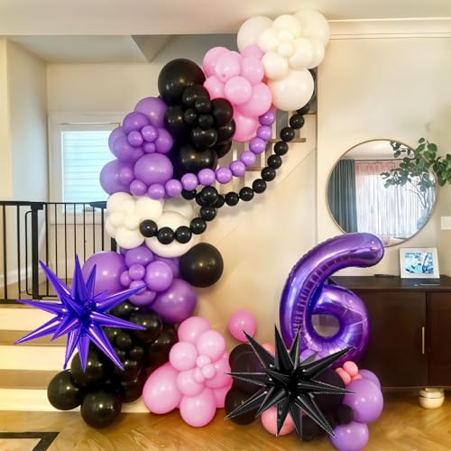 Pink and Purple Balloon Arch Garland Kit with Star Foil Balloons – 102-Piece Party Decor Set