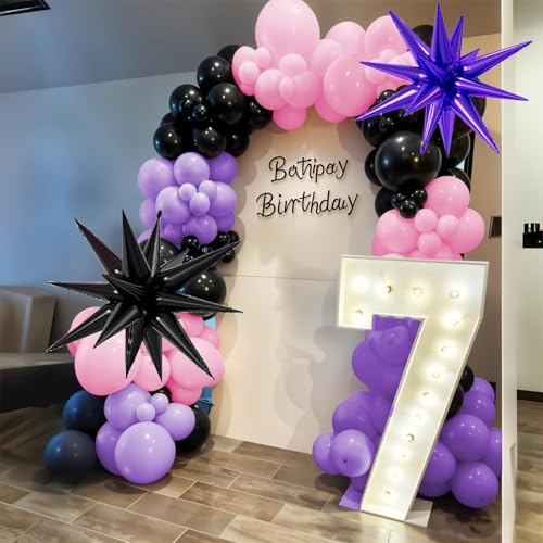 Pink and Purple Balloon Arch Garland Kit with Star Foil Balloons – 102-Piece Party Decor Set
