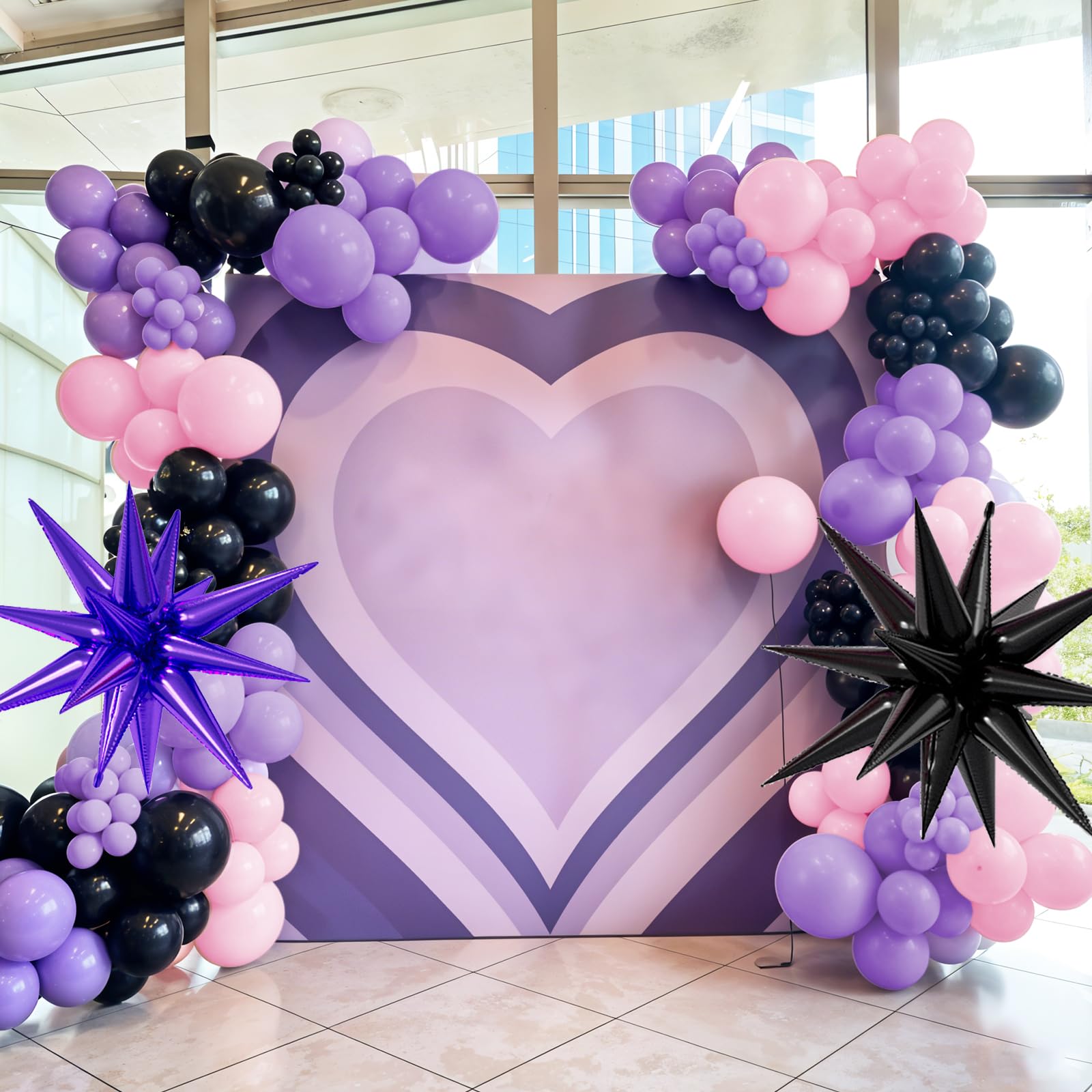 Pink and Purple Balloon Arch Garland Kit with Star Foil Balloons – 102-Piece Party Decor Set