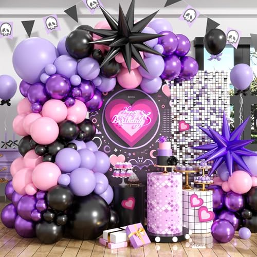 Pink and Purple Balloon Arch Garland Kit with Star Foil Balloons – 102-Piece Party Decor Set