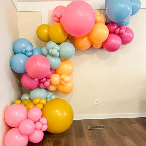 Pink and Yellow Boho Balloon Set - 35 Latex Balloons in Dusty Pink, Blush, Maca Orange, Yellow for Boho Daisy Groovy Fall Birthday Bridal Shower