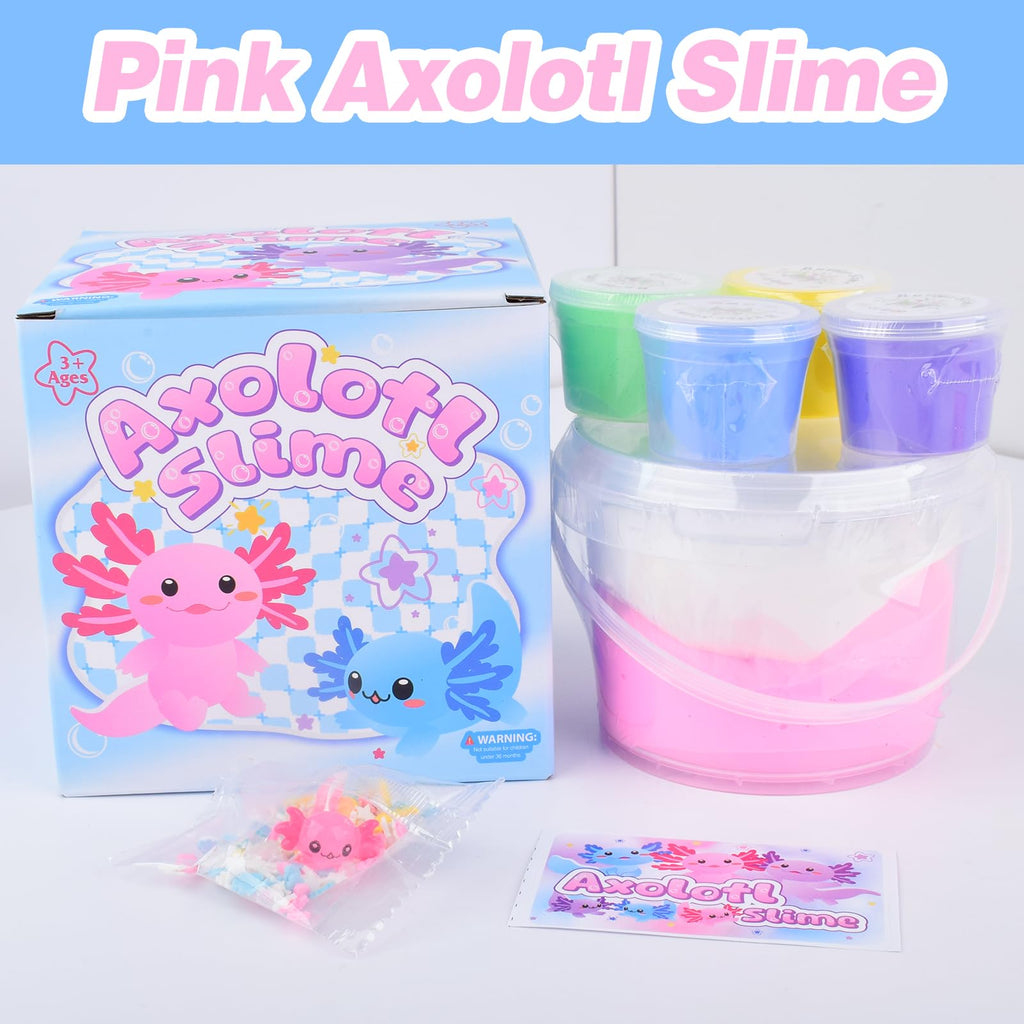 Pink Axolotl Butter Slime Kit - 300ml Scented Slime with Charm & Stickers for Kids
