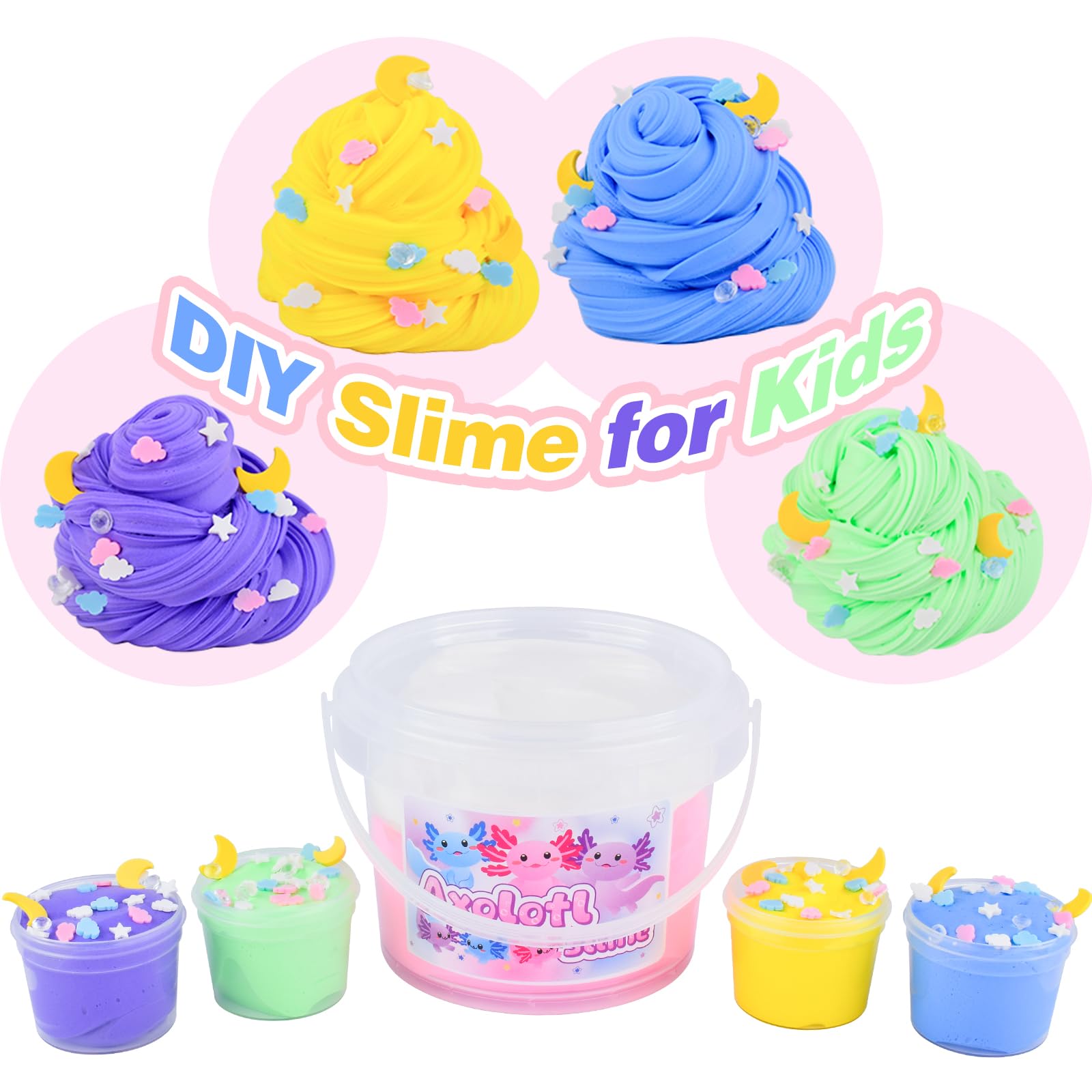 Pink Axolotl Butter Slime Kit - 300ml Scented Slime with Charm & Stickers for Kids