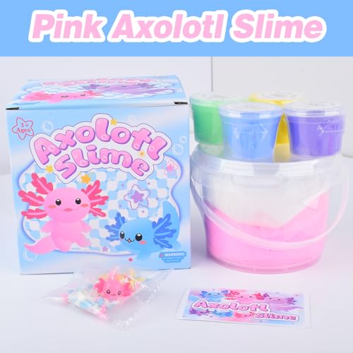 Pink Axolotl Butter Slime Kit - 300ml Scented Slime with Charm & Stickers for Kids
