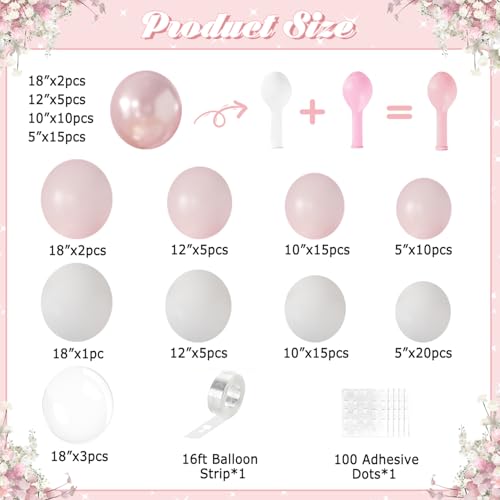 Pink Balloon Arch Kit 108-Piece Double Stuffed Balloon Garland for Birthday Baby Shower Wedding Decor