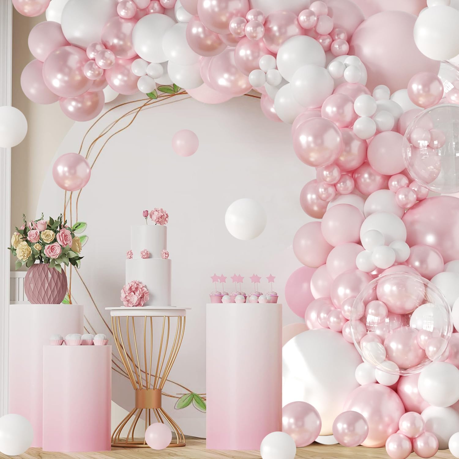 Pink Balloon Arch Kit 108-Piece Double Stuffed Balloon Garland for Birthday Baby Shower Wedding Decor