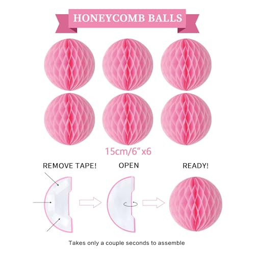 Pink Birthday Decorations Kit 16-Piece Set by LITAUS – Pre-Strung Banner, Honeycomb Balls & Paper Garland for Women, Girls, Teens, Adults