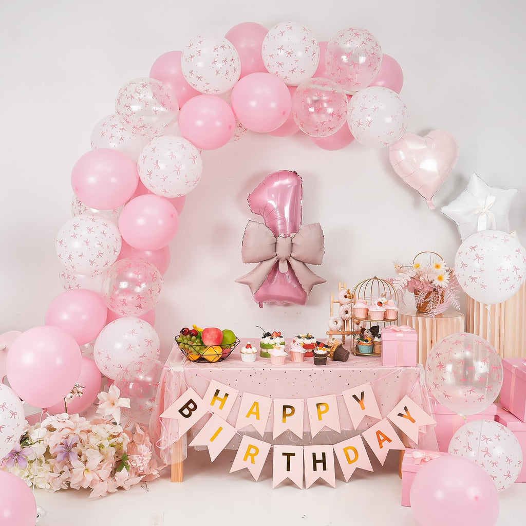 Pink Bow 1st Birthday Decoration Set – 32-Inch Number 1 Foil Balloon & More
