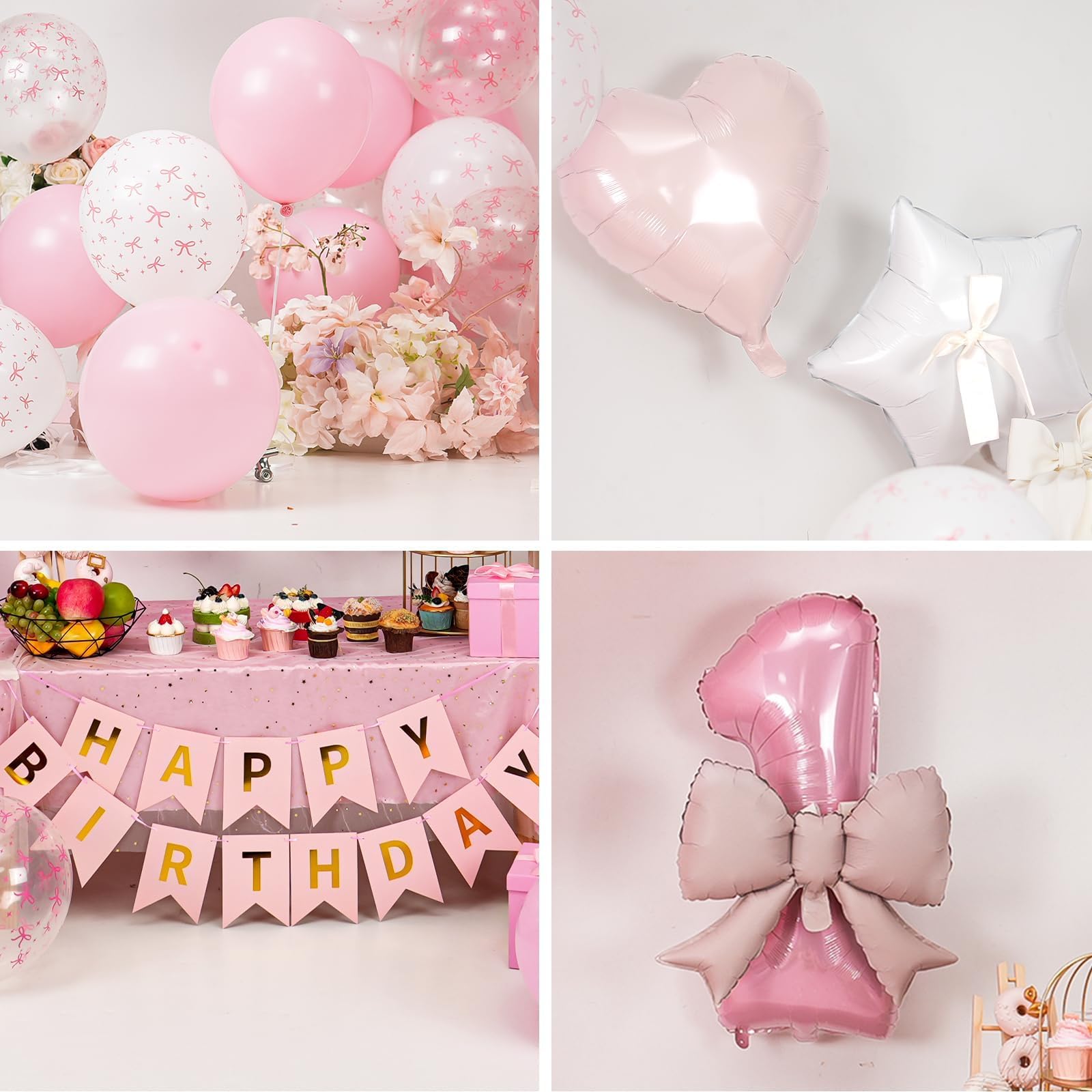 Pink Bow 1st Birthday Decoration Set – 32-Inch Number 1 Foil Balloon & More