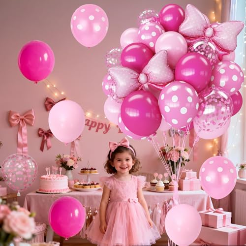 Pink Bow Balloon Set – 62 Pieces of Foil and Latex Balloons for Parties
