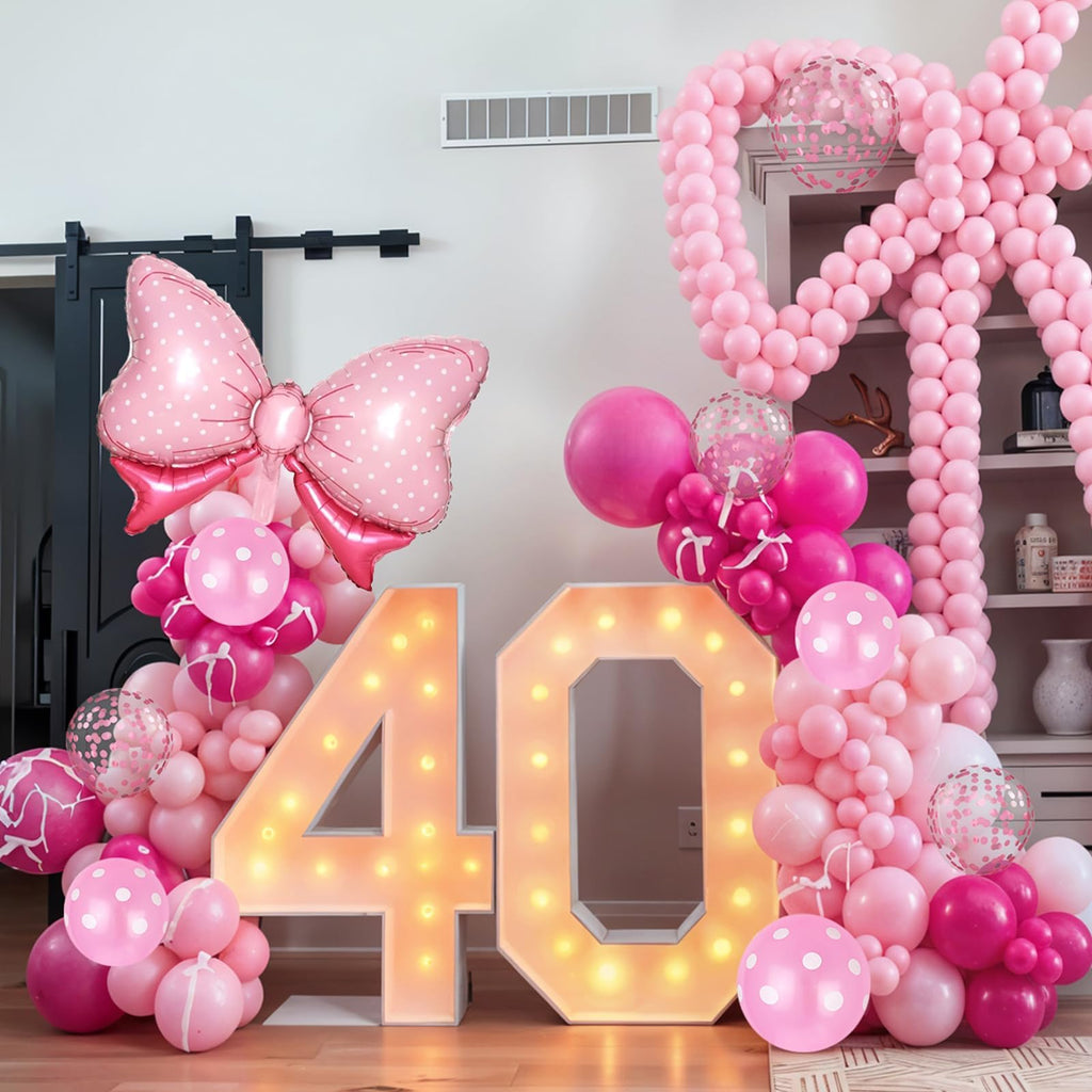 Pink Bow Balloon Set – 62 Pieces of Foil and Latex Balloons for Parties