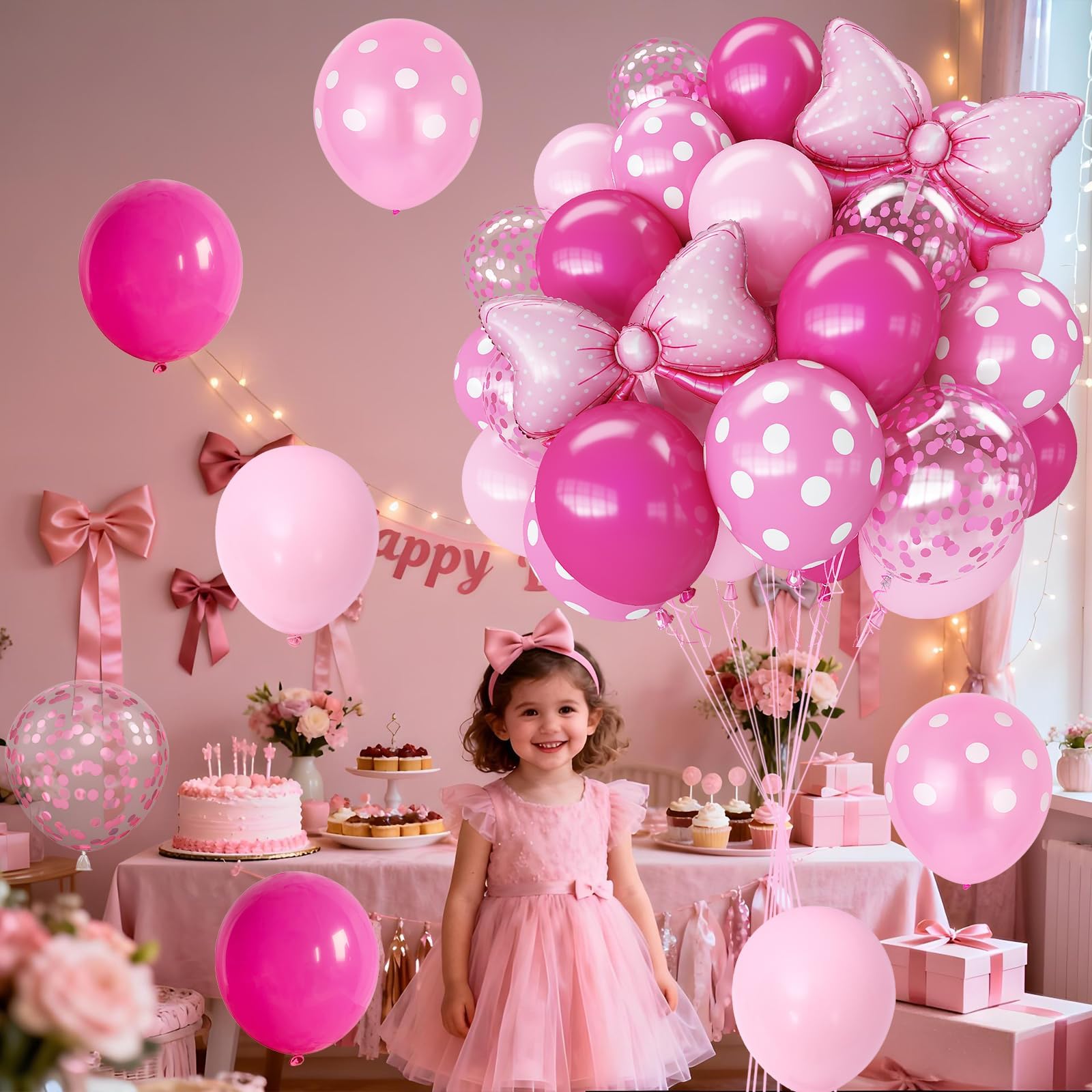 Pink Bow Balloon Set – 62 Pieces of Foil and Latex Balloons for Parties