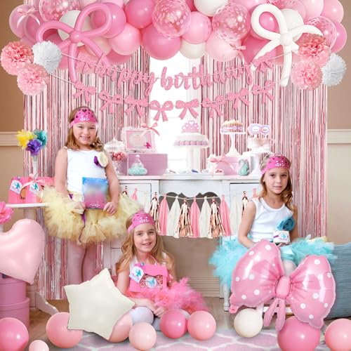 Pink Bow Birthday Decorations Kit – Coquette Party Supplies with Balloons, Banner & More