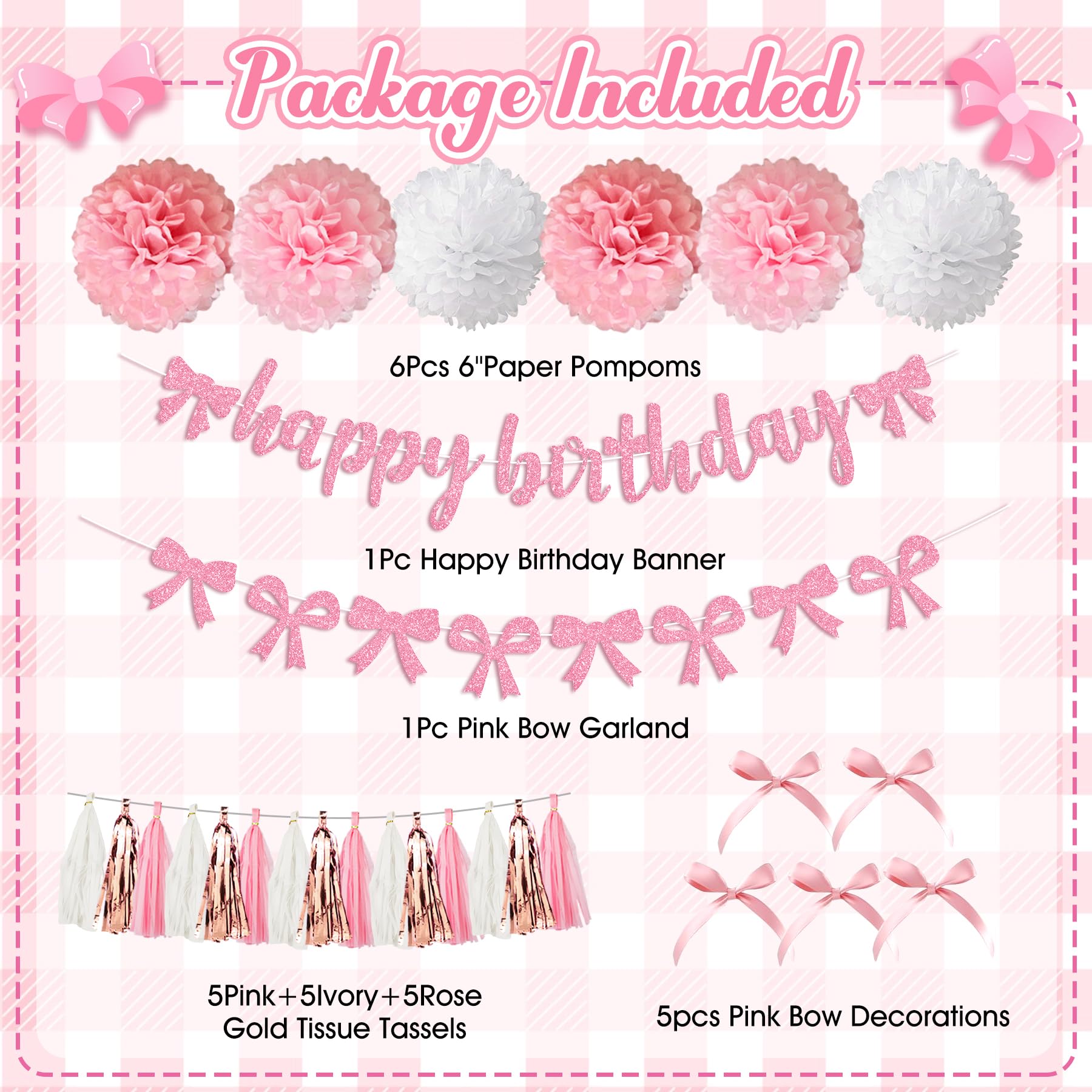 Pink Bow Birthday Decorations Kit – Coquette Party Supplies with Balloons, Banner & More