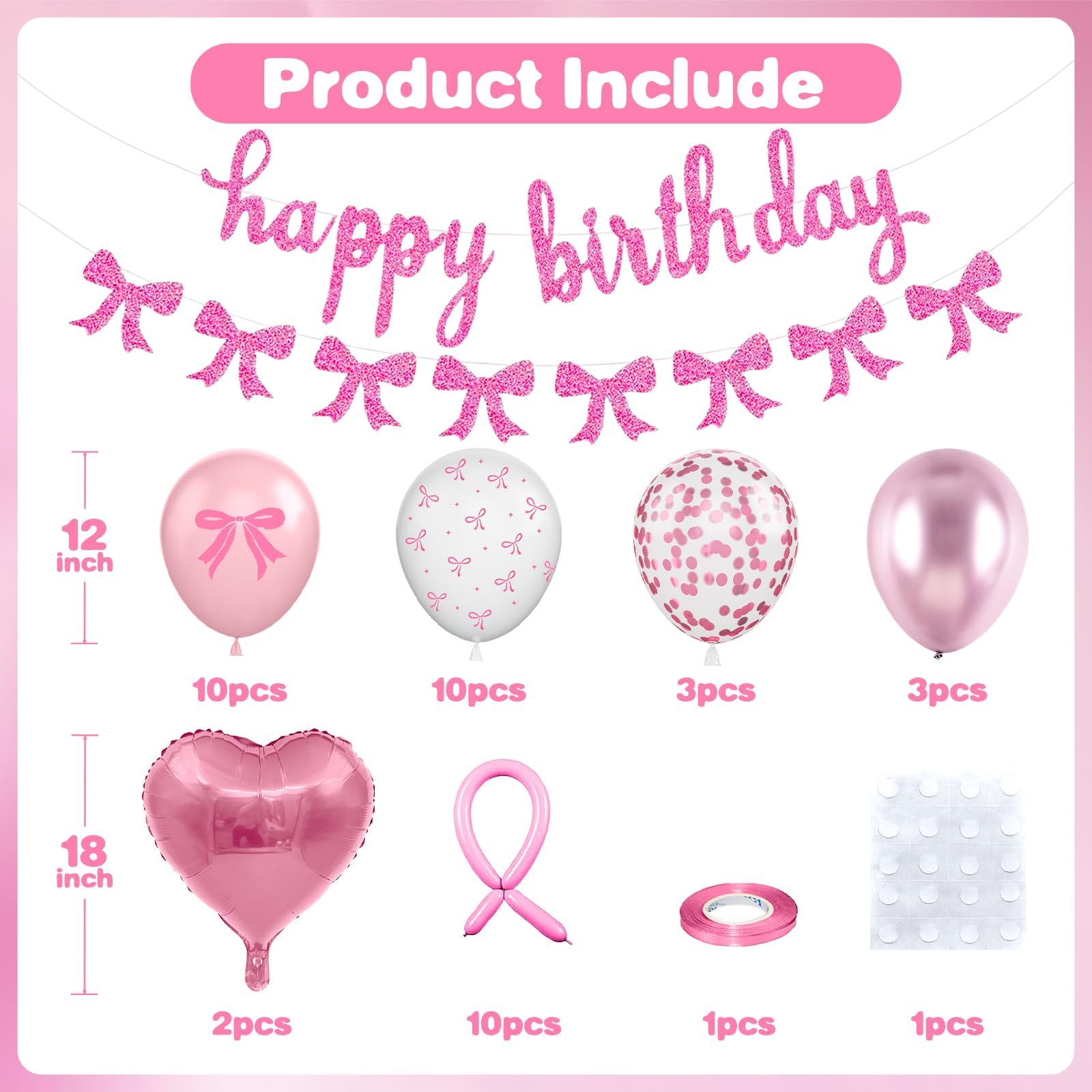 Pink Bow Birthday Decorations Set – Banner, Balloons, and DIY Bow Garland for Party