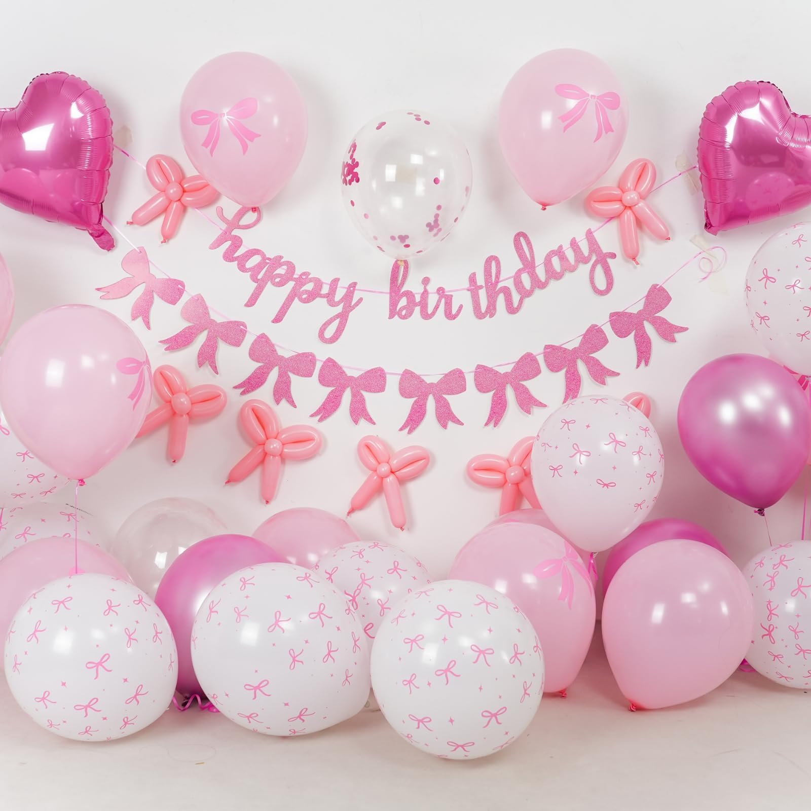 Pink Bow Birthday Decorations Set – Banner, Balloons, and DIY Bow Garland for Party