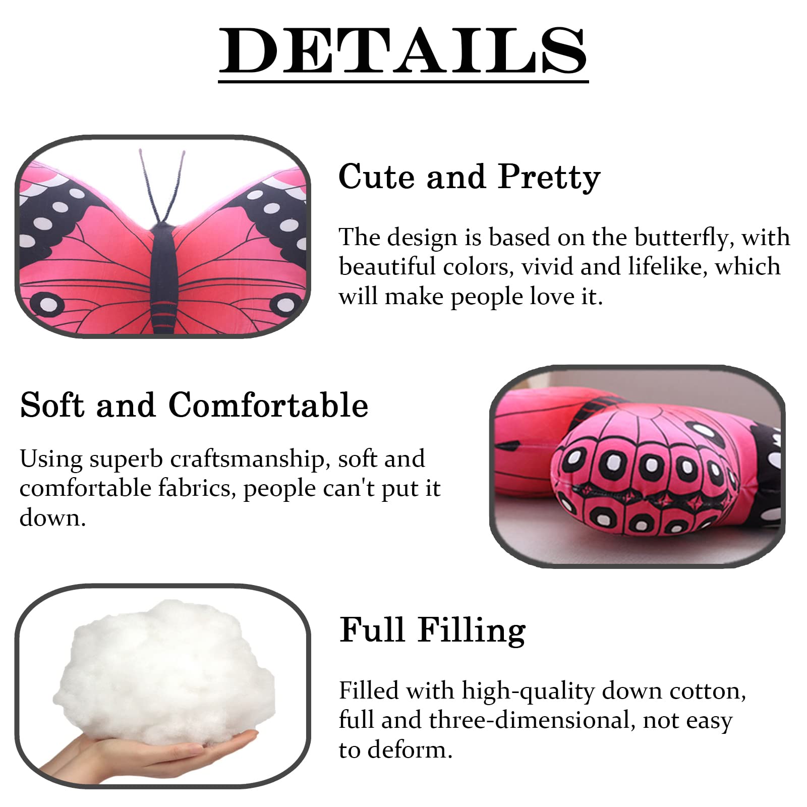 Pink Butterfly Stuffed Animal Plush Pillow – 16x12 Inch Kawaii Toy by zhidiloveyou