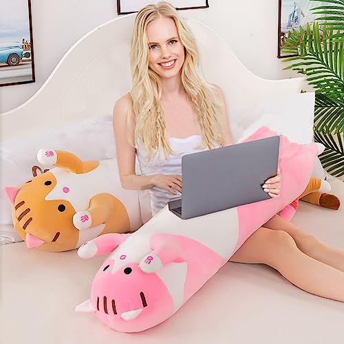 Pink Cat Long Body Pillow – 18-Inch Soft Plush Stuffed Animal by Werdast