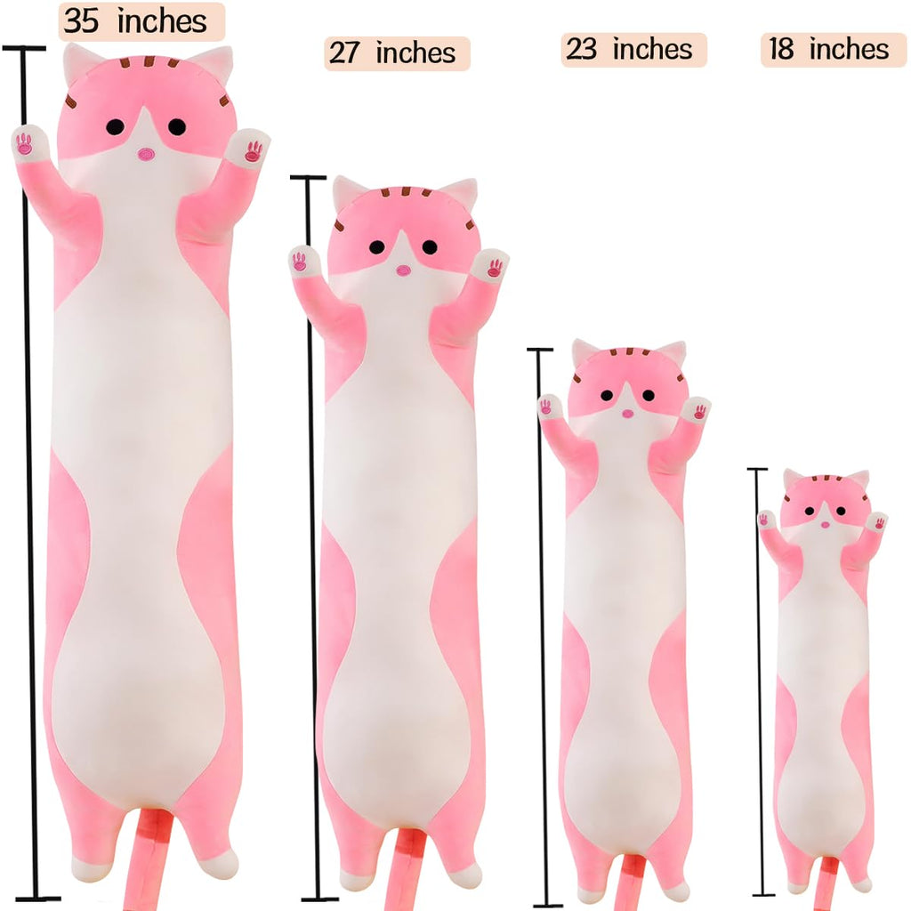 Pink Cat Long Body Pillow – 18-Inch Soft Plush Stuffed Animal by Werdast