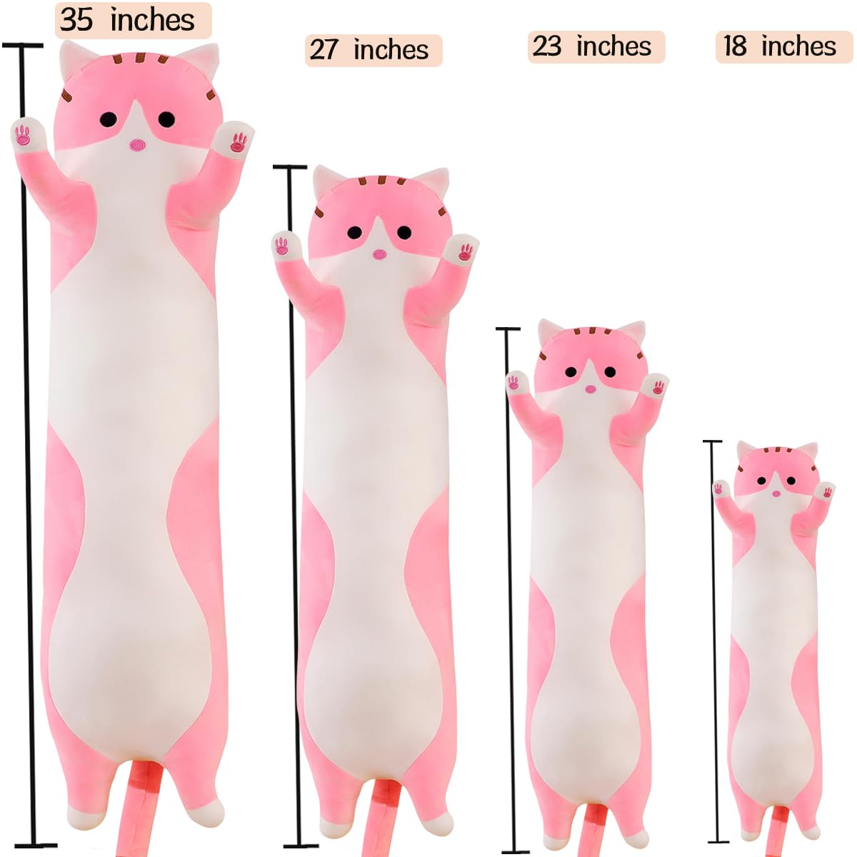 Pink Cat Long Body Pillow – 18-Inch Soft Plush Stuffed Animal by Werdast