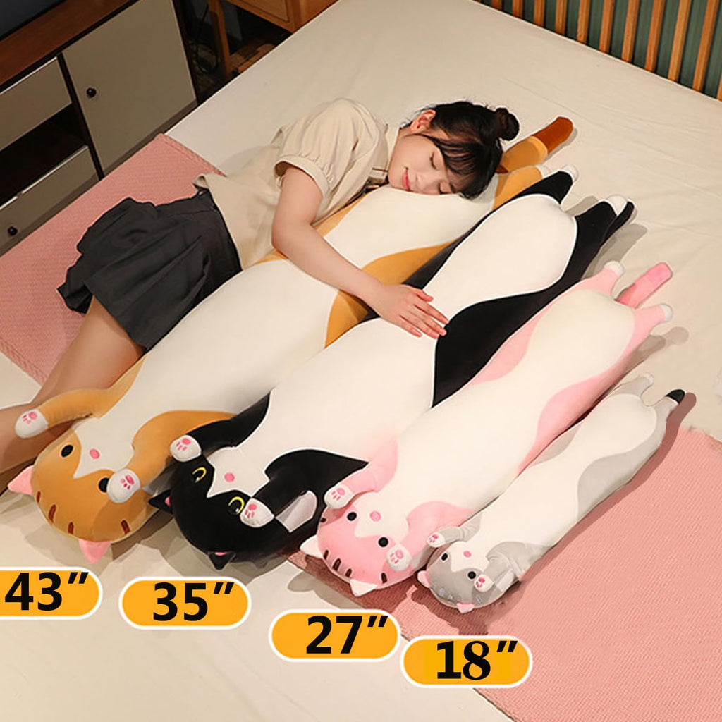 Pink Cat Long Body Pillow – 18-Inch Soft Plush Stuffed Animal by Werdast