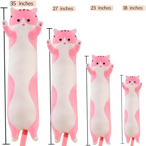 Pink Cat Long Body Pillow – 18-Inch Soft Plush Stuffed Animal by Werdast