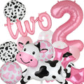Pink Cow Balloon Set for 2nd Birthday - 24 Pieces Mylar & Latex Farm Party Decor