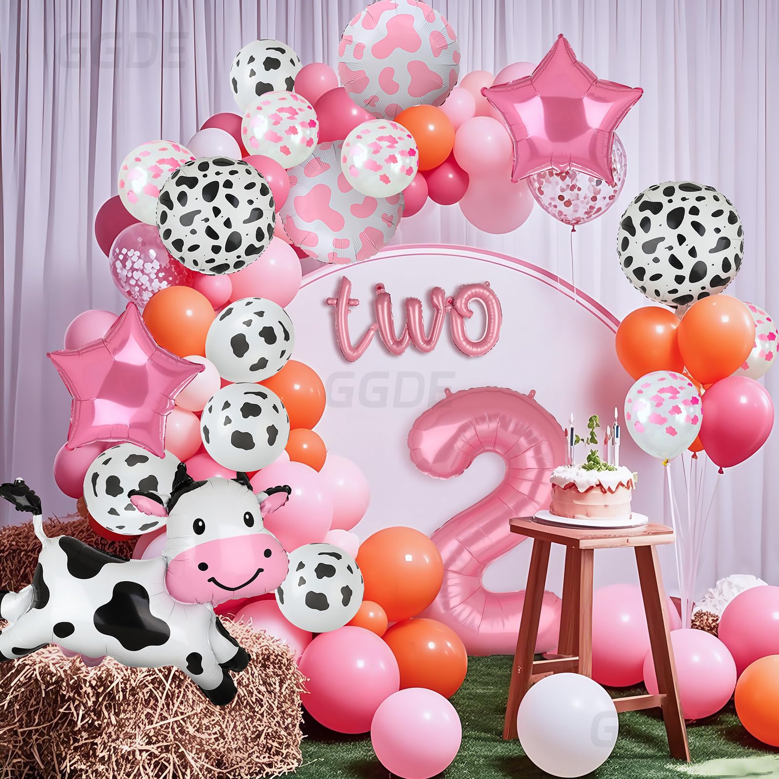 Pink Cow Balloon Set for 2nd Birthday - 24 Pieces Mylar & Latex Farm Party Decor