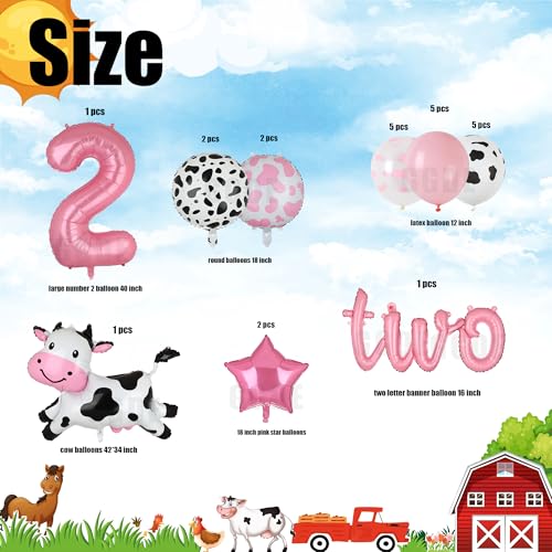 Pink Cow Balloon Set for 2nd Birthday - 24 Pieces Mylar & Latex Farm Party Decor